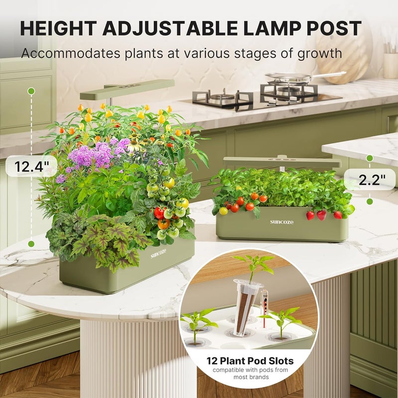 SUNCOZE Hydroponics Growing System Kit 12 Pods, 24W LED Grow Light Indoor Garden, 4L Water Tank with Quiet Pump, Adjustable Height Herb Garden Planter Indoor Kit, Gardening Gifts, Green - Image 3